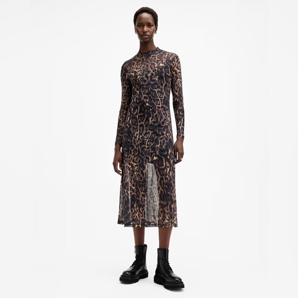 AllSaints Hanna Long Sleeve Mesh Midi Dress Size 0
